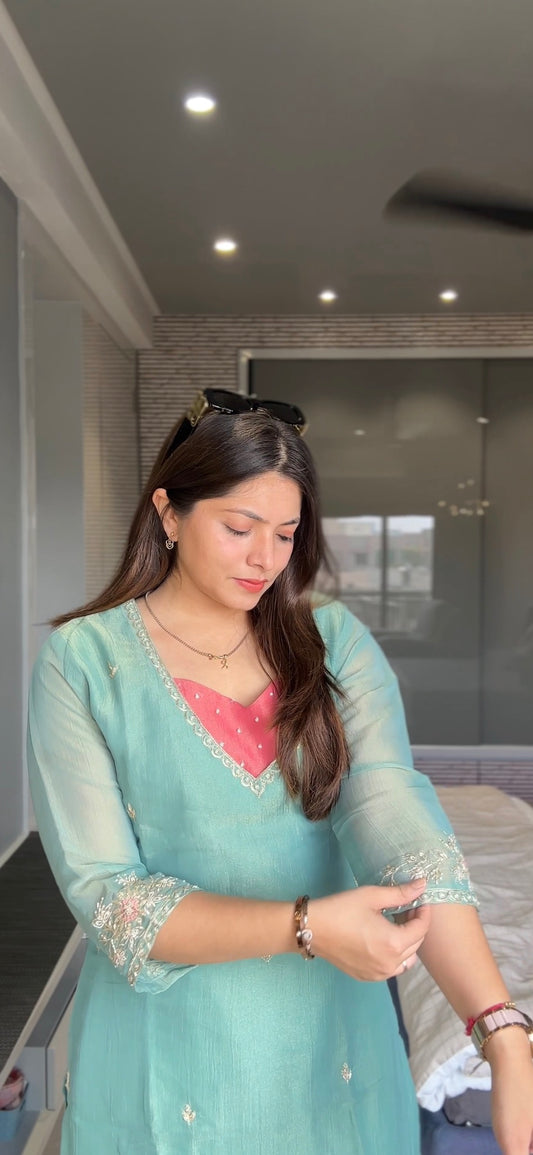 Teal blue Indowestern