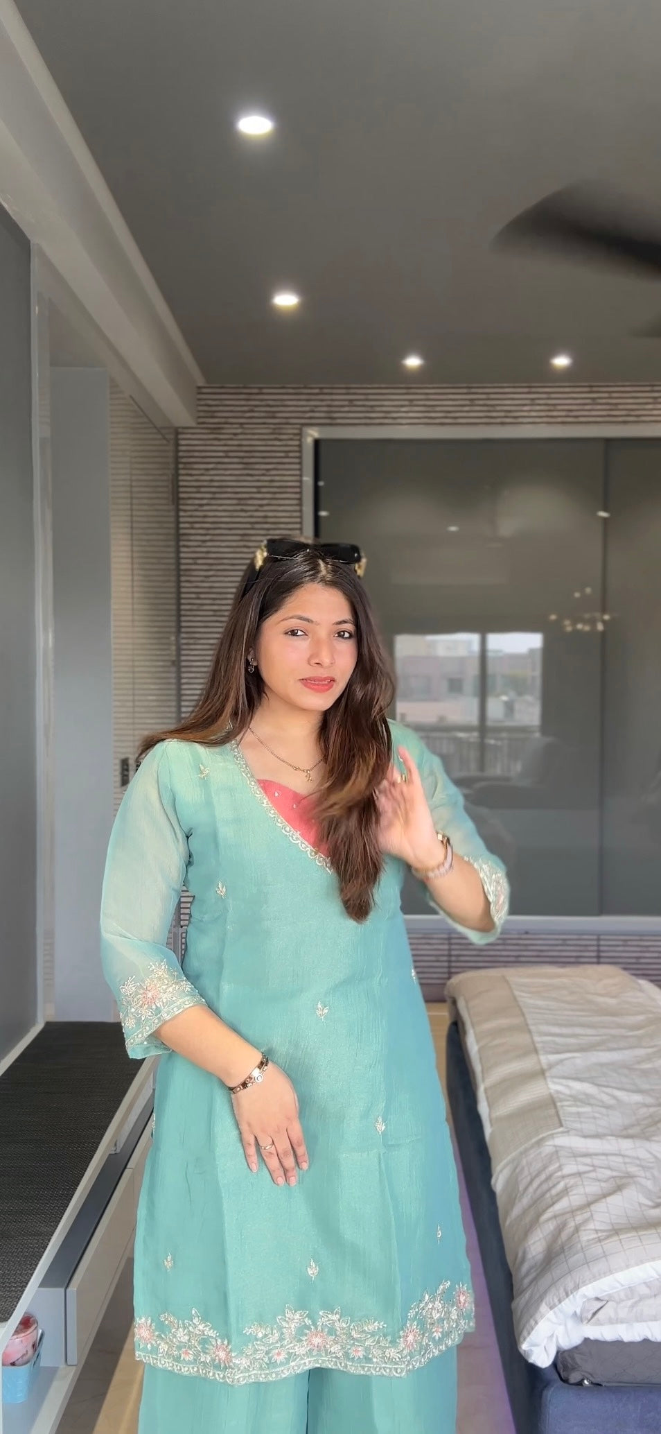 Teal blue Indowestern